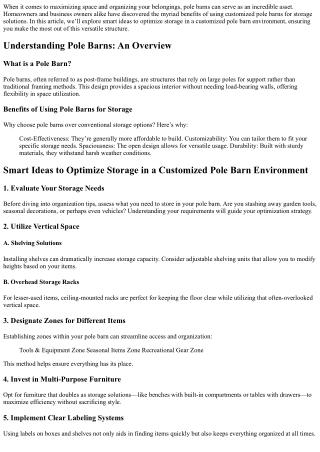 Smart Ideas to Optimize Storage in a Customized Pole Barn Environment