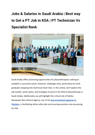 Jobs & Salaries in Saudi Arabia _ Best way to Get a PT Job in KSA _ PT Technician Vs Specialist Rank