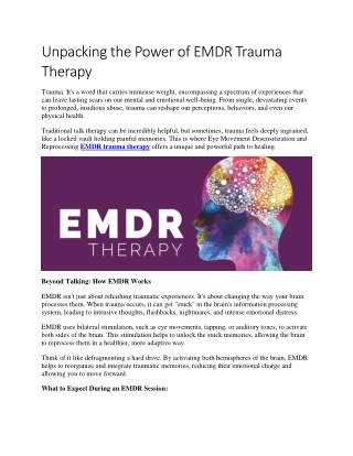 Unpacking the Power of EMDR Trauma Therapy