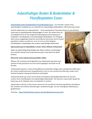 Asbesthaltiger Boden & Bodenkleber & Floorflexplatten Essen