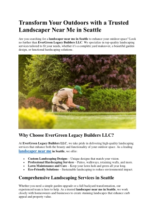 Transform Your Outdoors with a Trusted Landscaper Near Me in Seattle