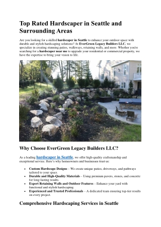 Top Rated Hardscaper in Seattle and Surrounding Areas
