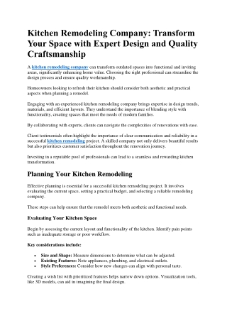 Kitchen Remodeling Company: Transform Your Space with Expert Design and Quality
