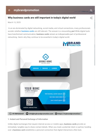 Business card-Why business cards are still important in today's digital world