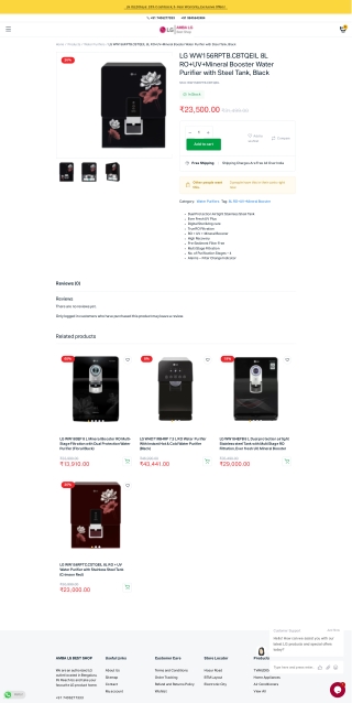 Buy LG WW156RPTB 8L RO UV Mineral Booster Water Purifier - LG Online Stores
