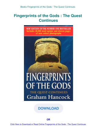 Books Fingerprints of the Gods  The Quest Continues