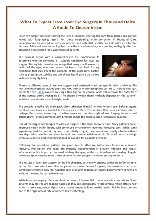 What To Expect From Laser Eye Surgery In Thousand Oaks - A Guide To Clearer Vision