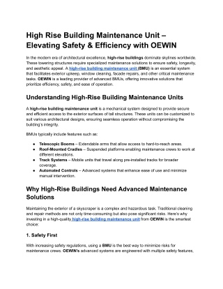 High Rise Building Maintenance Unit – Elevating Safety & Efficiency with OEWIN