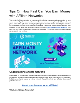 tips on how fast can you earn money with
