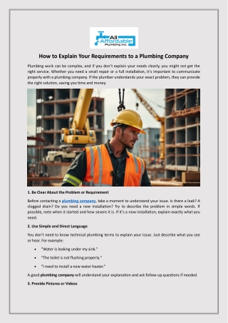 How to Explain Your Requirements to a Plumbing Company