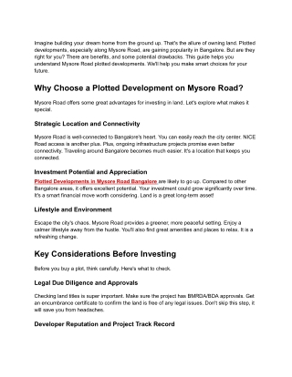 Plotted Developments in Mysore Road Bangalore