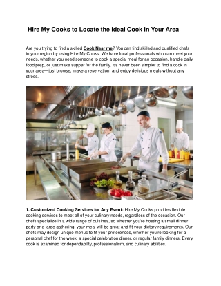 Hire My Cooks to Locate the Ideal Cook in Your Area