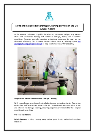Restore Order with Amber Adams Riot Damage Cleaning UK