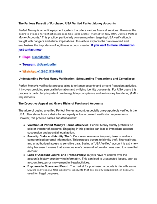 The Perilous Pursuit of Purchased USA Verified Perfect Money Accounts