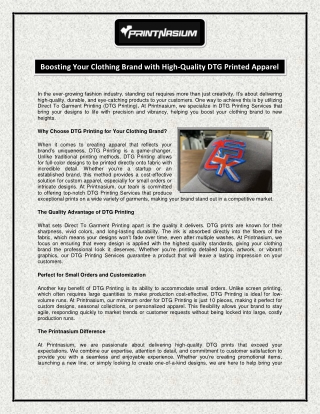 Boosting Your Clothing Brand with High-Quality DTG Printed Apparel