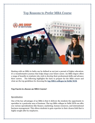 Top Reasons to Prefer MBA Course