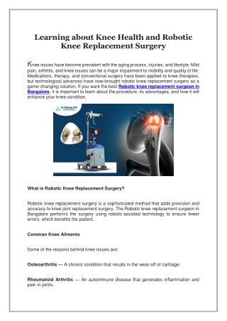 Learning about Knee Health and Robotic Knee Replacement Surgery