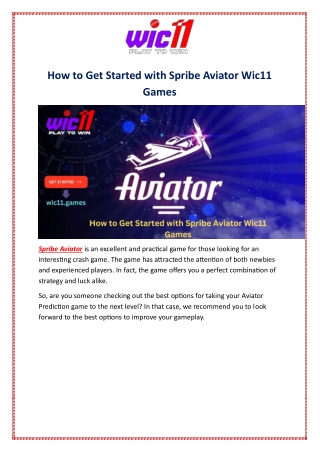 How to Get Started with Spribe Aviator Wic11 Games