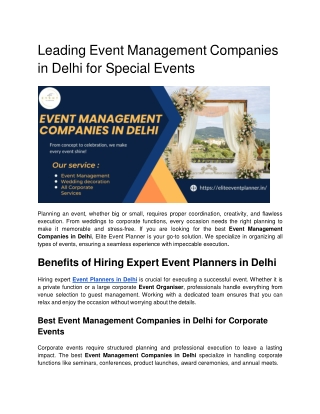 Leading Event Management Companies in Delhi for Special Events