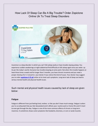 How lack of sleep can be a big trouble Order zopiclone online uk to treat sleep disorders
