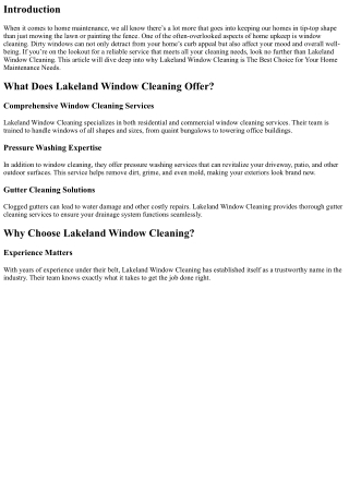 Why Lakeland Window Cleaning is The Best Choice for Your Home Maintenance Needs