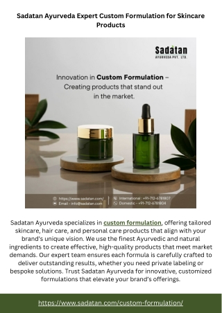 Sadatan Ayurveda Expert Custom Formulation for Skincare Products