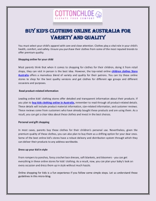 Buy Kid's Clothing Online Australia for Variety and Quality