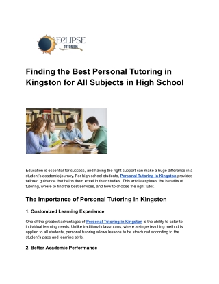 Finding the Best Personal Tutoring in Kingston for All Subjects in High School