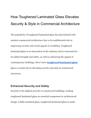 How Toughened Laminated Glass Elevates Security & Style in Commercial Architecture