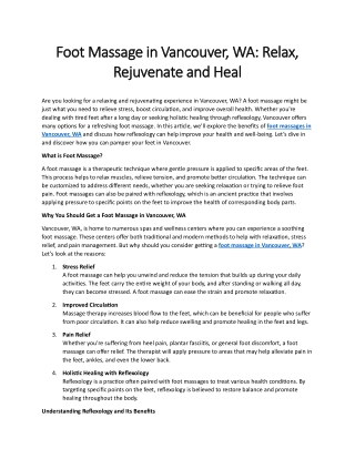 Foot Massage in Vancouver, WA: Relax, Rejuvenate and Heal