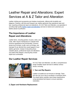 Leather Repair and Alterations - A & Z Tailor and Alteration