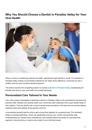 Why You Should Choose a Dentist in Paradise Valley for Your Oral Health