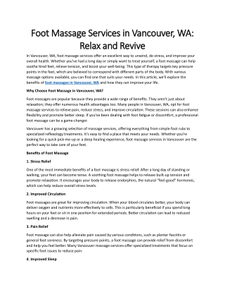 Foot Massage Services in Vancouver, WA: Relax and Revive