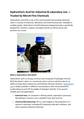 Hydrochloric Acid for Industrial & Laboratory Use — Trusted by Maruti Fine Chemi