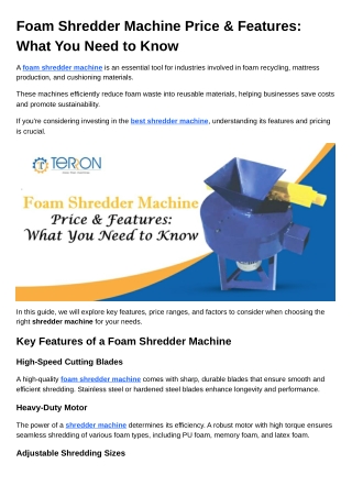 Foam Shredder Machine Price & Features What You Need to Know