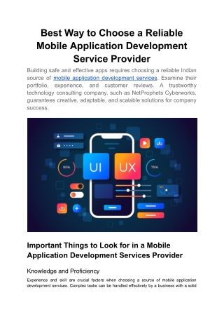 Best Way to Choose a Reliable Mobile Application Development Service Provider