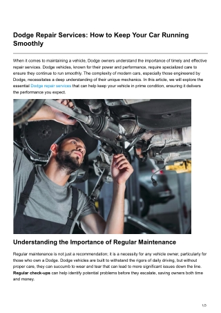 Dodge Repair Services How to Keep Your Car Running Smoothly