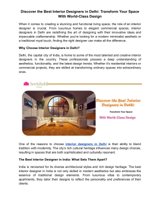 Discover the Best Interior Designers in Delhi: Transform Your Space With World-C