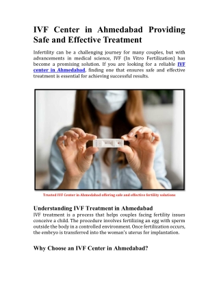 IVF Center in Ahmedabad Providing Safe and Effective Treatment