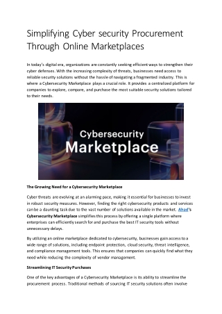 Simplifying Cyber security Procurement Through Online Marketplaces