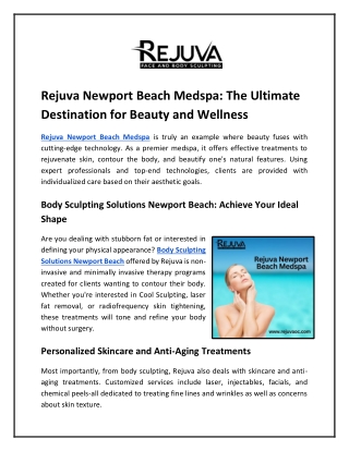 Rejuva Newport Beach Medspa: The Ultimate Destination for Beauty and Wellness
