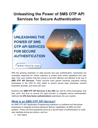 Unleashing the Power of SMS OTP API Services for Secure Authentication