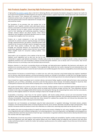 Hair Products Supplier Sourcing High-Performance Ingredients For Stronger, Healthier Hair