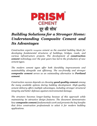 Building Solutions for a Stronger Home Understanding Composite Cement and Its Advantages