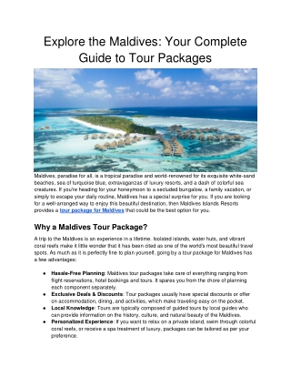Explore the Maldives: Your Complete Guide to Tour Packages