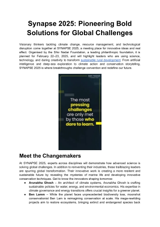 Synapse 2025 : Pioneering Bold Solutions for Global Challenges