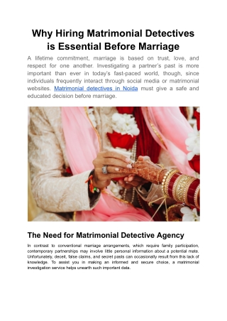 Why Hiring Matrimonial Detectives is Essential Before Marriage