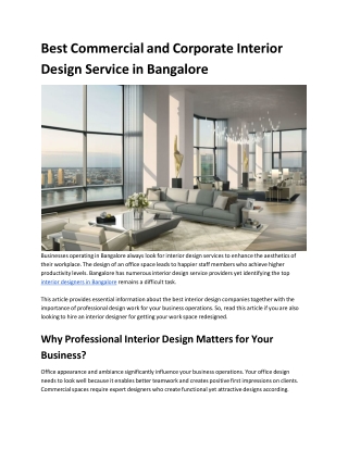 Best Commercial and Corporate Interior Design Service in Bangalore