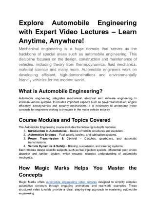 Explore Automobile Engineering with Expert Video Lectures – Learn Anytime, Anywhere!