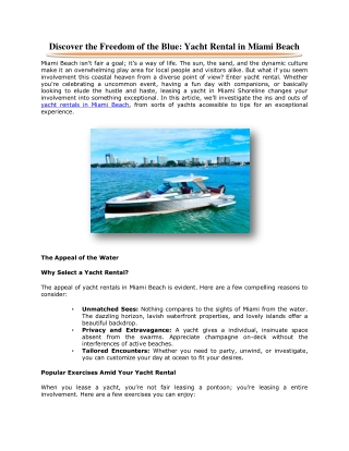 Discover the Freedom of the Blue: Yacht Rental in Miami Beach